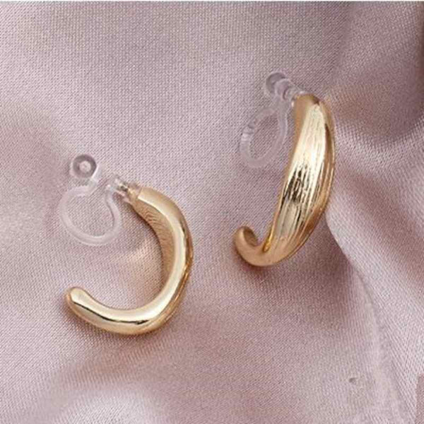 Gold Gold Thick Invisible Clip On Hoop Earrings