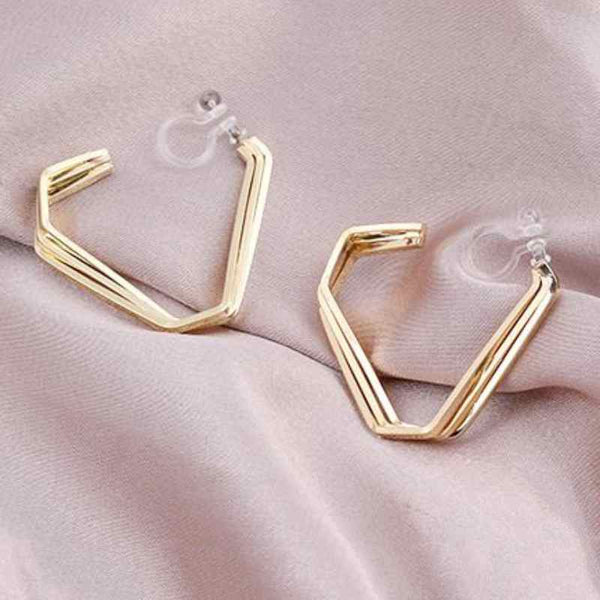 Triangle Invisible Clip On Hoop Earrings (Gold/Silver)