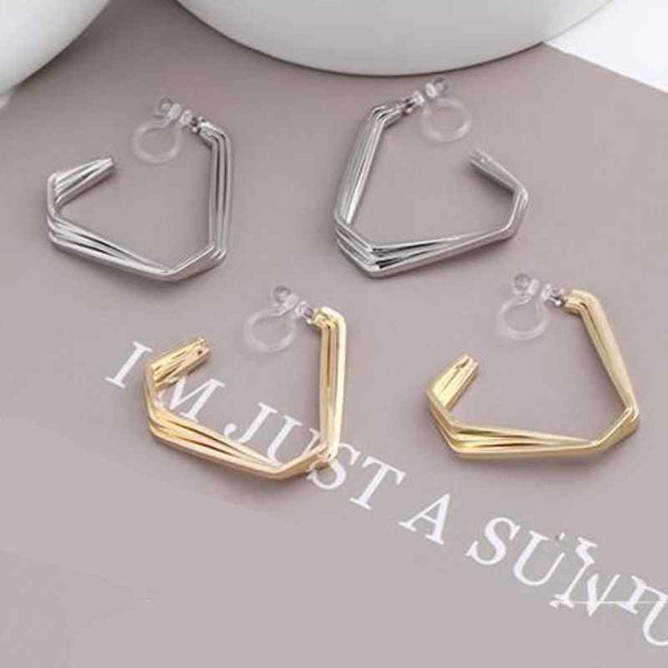 Triangle Invisible Clip On Hoop Earrings (Gold/Silver)