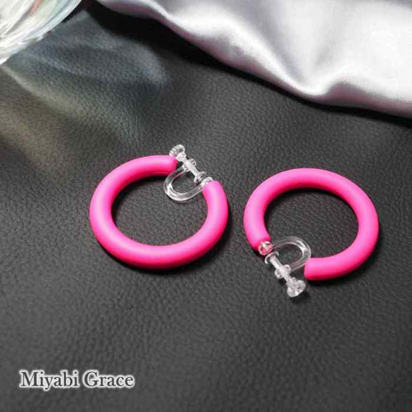 Red/Black/White/Green/Blue//Pink/Yellow 40 mm Invisible Clip On Hoop Screw-Back Earrings