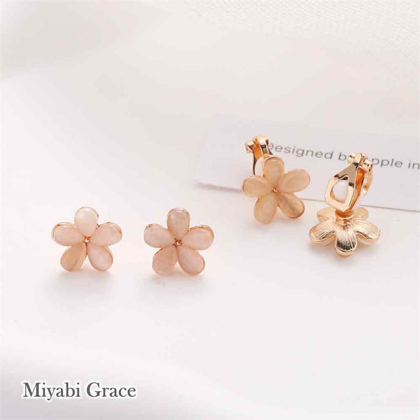 Pink Cherry Blossom Clip On Earrings