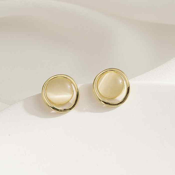 Round Beige Gold Dome Crystal Coil Clip On Earrings