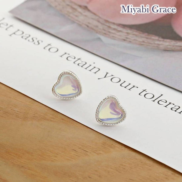 Silver Clear Crystal Heart Invisible Clip On Stud Earrings