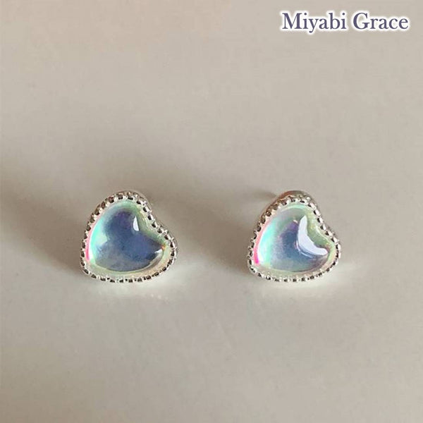 Silver Clear Crystal Heart Invisible Clip On Stud Earrings