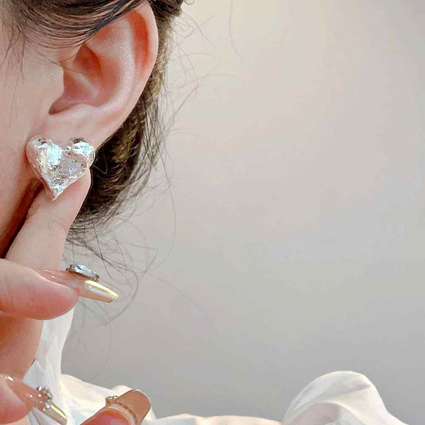 Silver Hammered Heart Coil Clip On Earrings