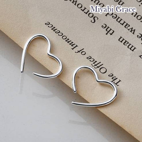Silver Large Open Heart Invisible Clip On Stud Earrings
