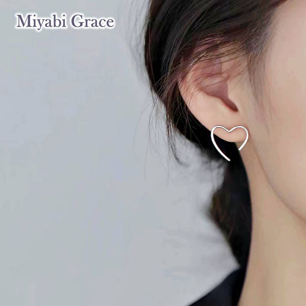 Silver Large Open Heart Invisible Clip On Stud Earrings
