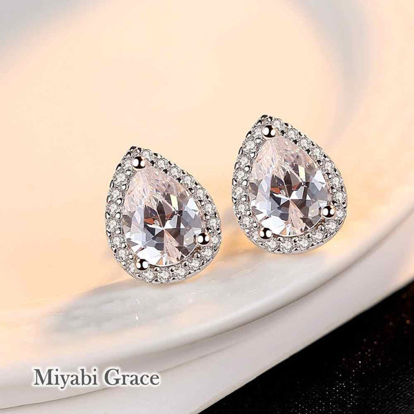 Gold /Silver Teardrop Cubic Zirconia Crystal CZ Bridal Wedding Clip On Earrings