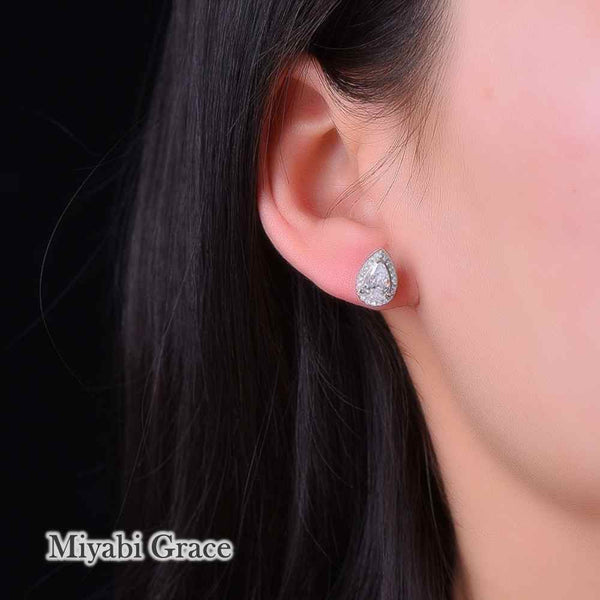Gold /Silver Teardrop Cubic Zirconia Crystal CZ Bridal Wedding Clip On Earrings