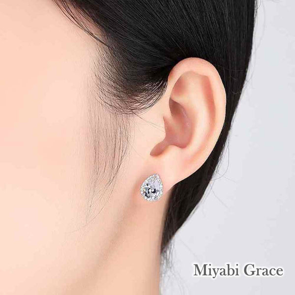 Gold /Silver Teardrop Cubic Zirconia Crystal CZ Bridal Wedding Clip On Earrings