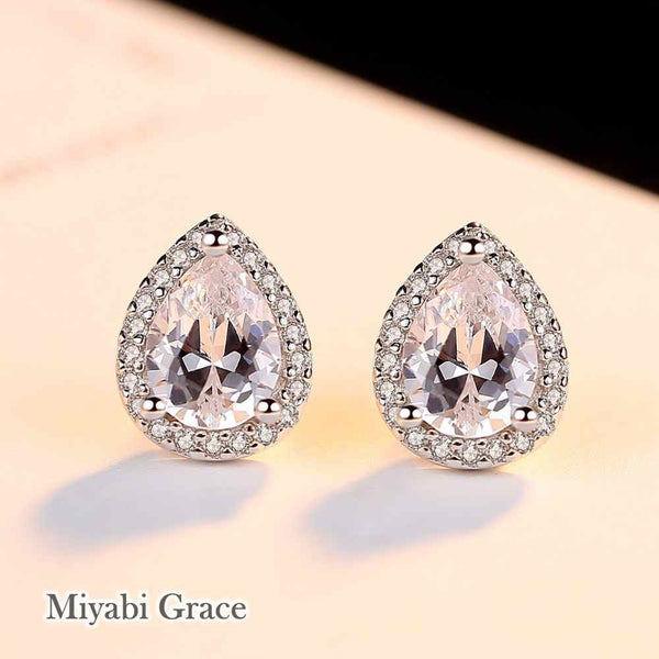 Gold /Silver Teardrop Cubic Zirconia Crystal CZ Bridal Wedding Clip On Earrings