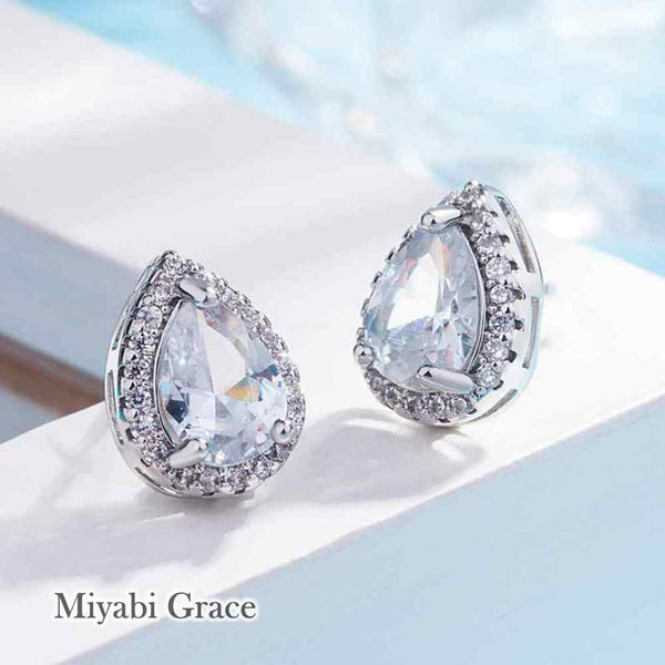 Gold /Silver Teardrop Cubic Zirconia Crystal CZ Bridal Wedding Clip On Earrings