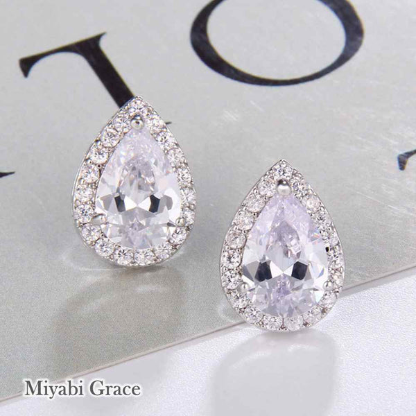 Gold /Silver Teardrop Cubic Zirconia Crystal CZ Bridal Wedding Clip On Earrings