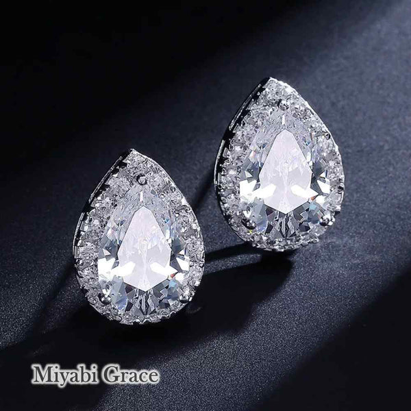 Gold /Silver Teardrop Cubic Zirconia Crystal CZ Bridal Wedding Clip On Earrings