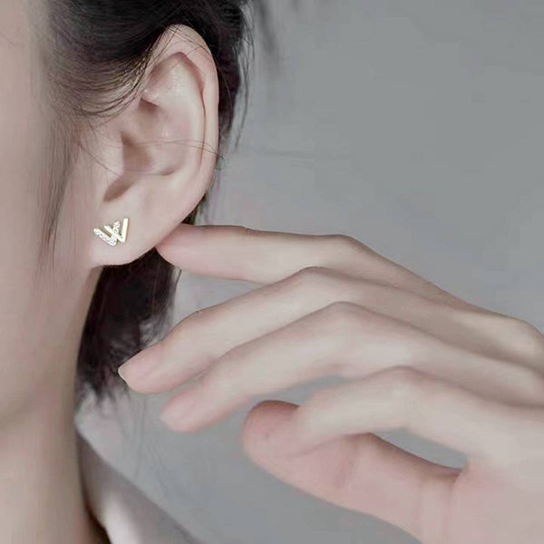 Small V Clear Crystal Rhinestone Invisible Clip On Stud Earrings
