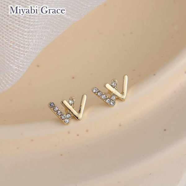 Small V Clear Crystal Rhinestone Invisible Clip On Stud Earrings