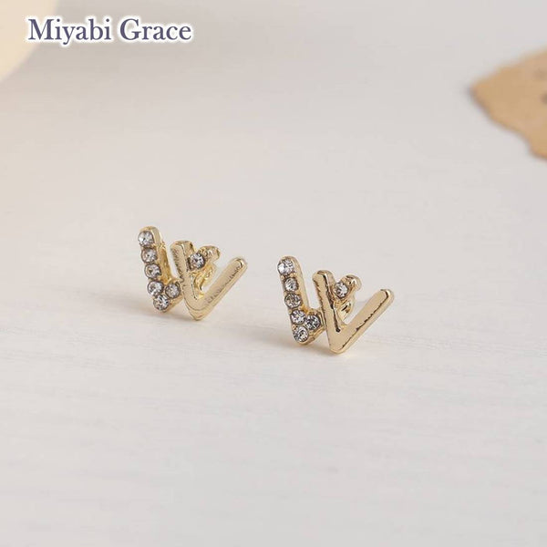 Small V Clear Crystal Rhinestone Invisible Clip On Stud Earrings
