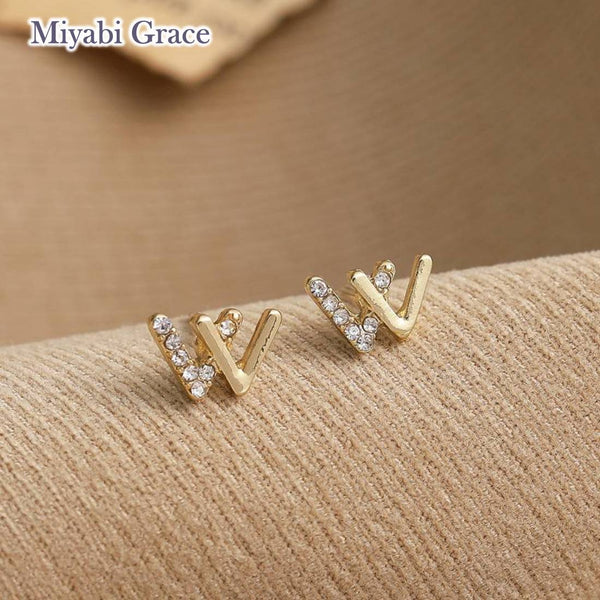 Small V Clear Crystal Rhinestone Invisible Clip On Stud Earrings