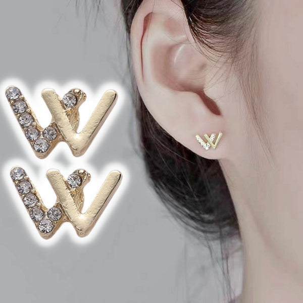 Small V Clear Crystal Rhinestone Invisible Clip On Stud Earrings