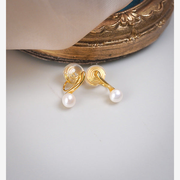 White Freshwater Pearl & Gold Hoop Coil Clip On Earrings
