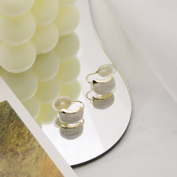 White Marble Rectangular Gold Coil Clip On Earrings