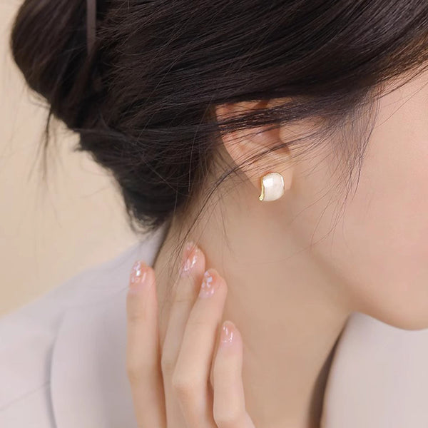 White Marble Rectangular Gold Coil Clip On Earrings