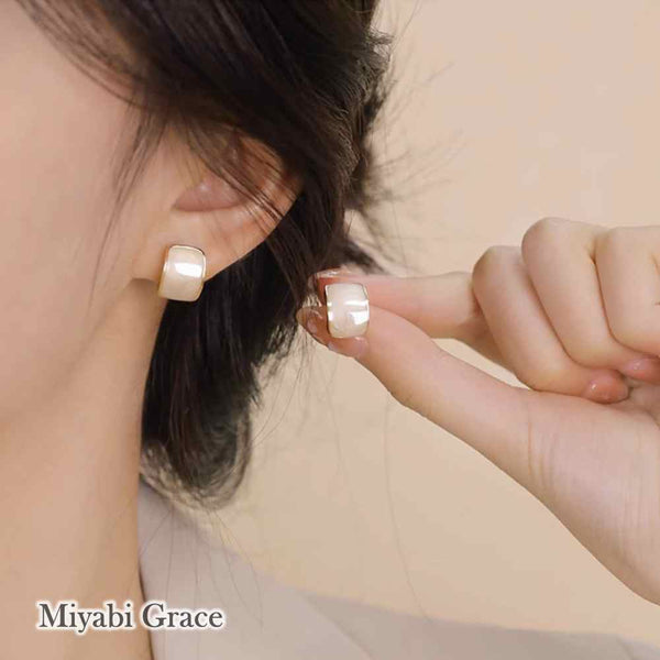 White Marble Rectangular Gold Coil Clip On Earrings
