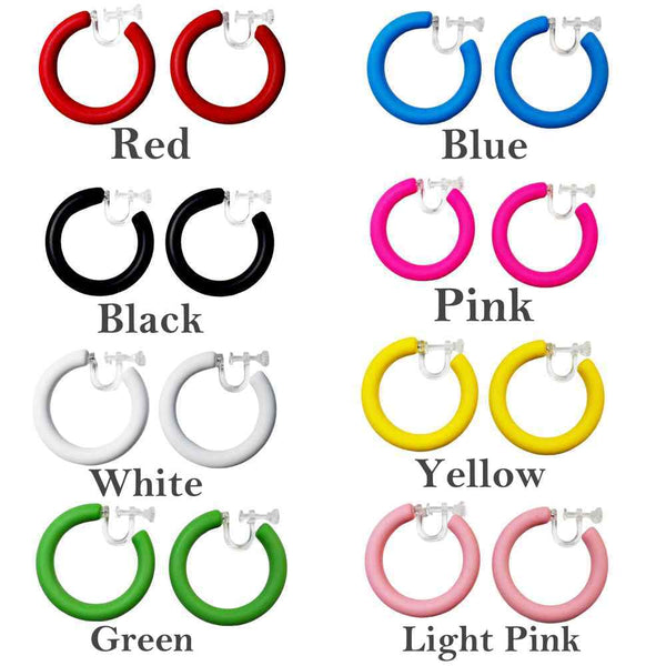 Red/Black/White/Green/Blue//Pink/Yellow 40 mm Invisible Clip On Hoop Screw-Back Earrings