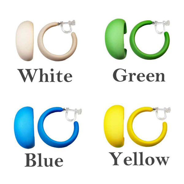 Red/Green/Blue/Yellow Chunky 40 mm Invisible Clip On Hoop Earrings ( Screw-Back )