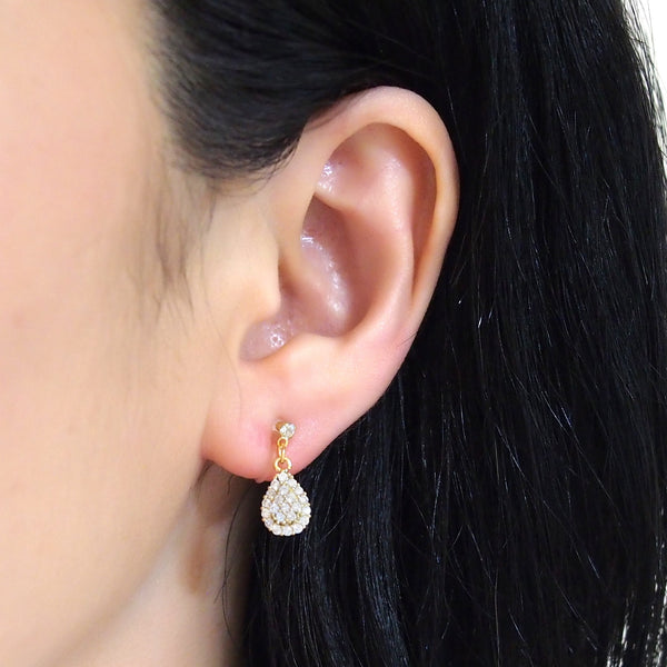 Bridal teardrop micro pave cubic zirconia invisible clip on earrings ( gold tone ) - Miyabi Grace