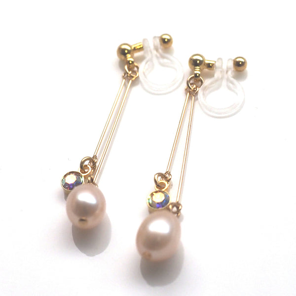 Light orange freshwater pearl invisible clip on earrings - Miyabi Grace