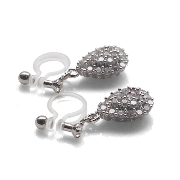 Bridal teardrop micro pave cubic zirconia invisible clip on earrings ( silver tone ) - Miyabi Grace