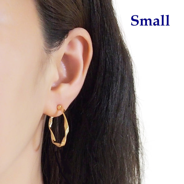 Gold Twisted Clip On Hoop Earrings - Miyabi Grace