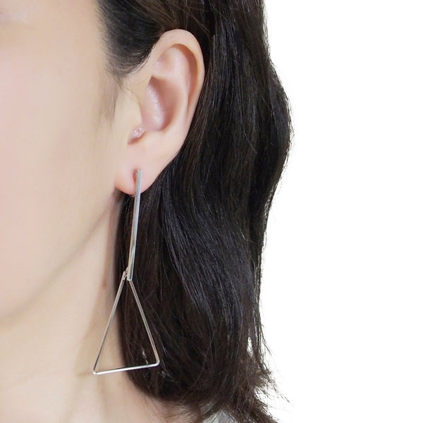 Bar and Triangle Hoop Invisible clip on earrings ( Silver tone ) - Miyabi Grace