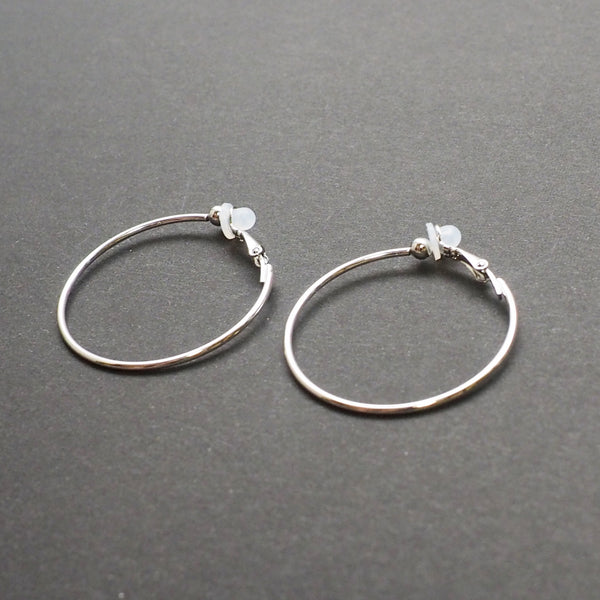 Silver Clip On Hoop Earrings - Miyabi Grace
