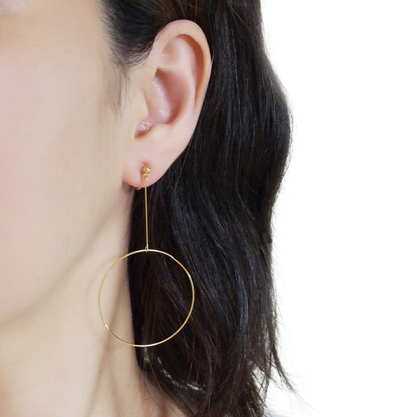 Dangle Gold Circle Hoop Invisible Clip On Earrings - Miyabi Grace