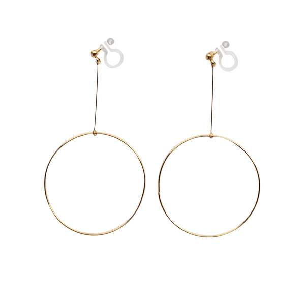 Dangle Gold Circle Hoop Invisible Clip On Earrings - Miyabi Grace