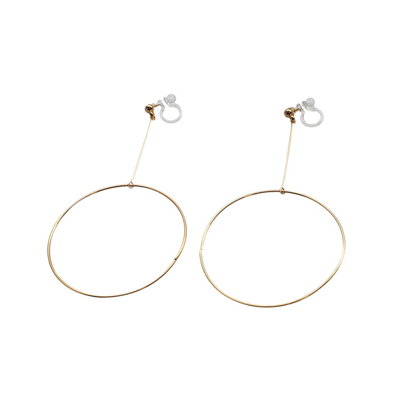 Dangle Gold Circle Hoop Invisible Clip On Earrings - Miyabi Grace