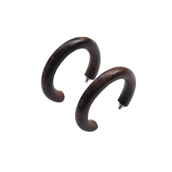 Brown Wood Invisible Clip On Hoop Earrings - Miyabi Grace