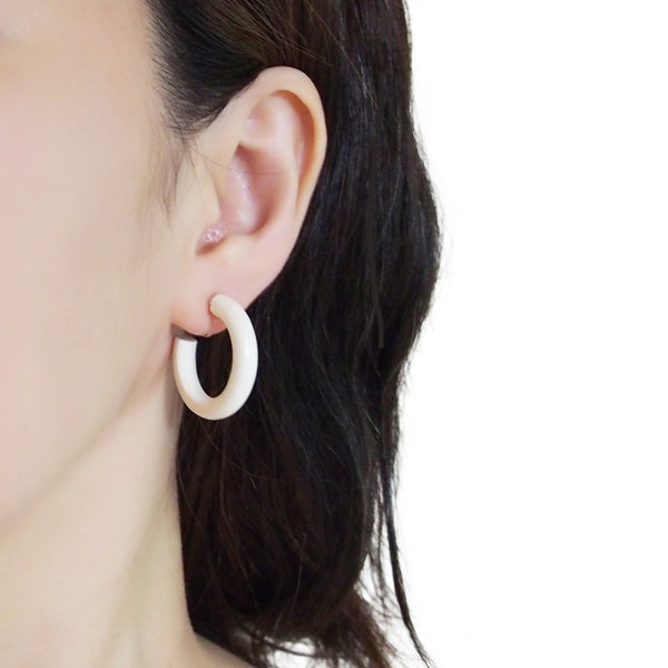 White Wood Invisible Clip On Hoop Earrings - Miyabi Grace
