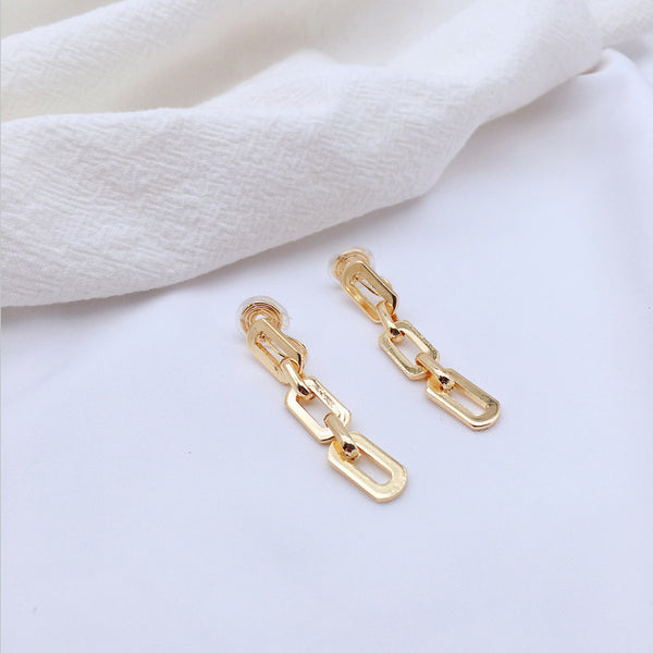 Dangle Gold Big Three Chain Spiral Clip On Earrings