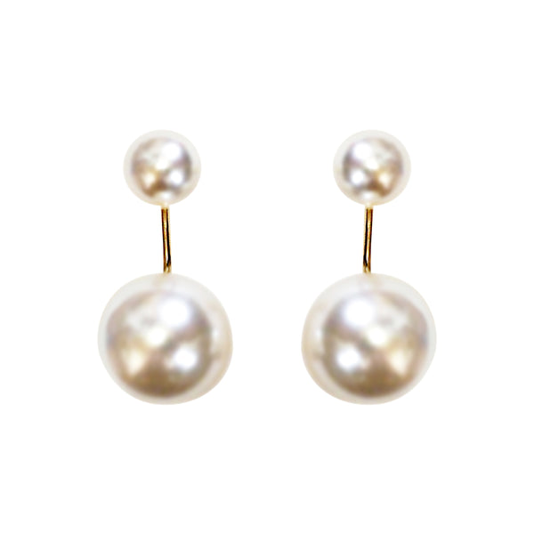 Double White Pearls Gold  Spiral Clip On Earrings