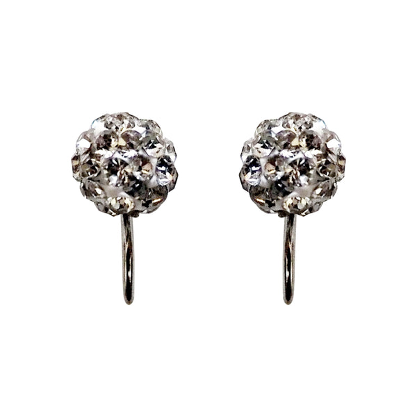 Silver Crystal Rhinestone Pave Ball Spiral Clip On Earrings
