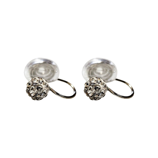 Silver Crystal Rhinestone Pave Ball Spiral Clip On Earrings