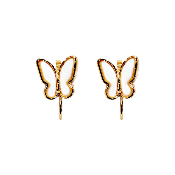 White Shell Butterfly  Spiral Clip On Earrings