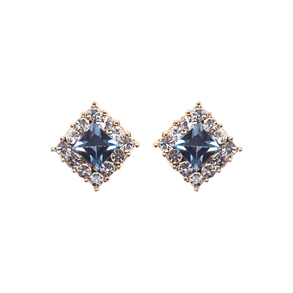 Light Blue Square Swarovski Invisible Clip On Earrings - Miyabi Grace