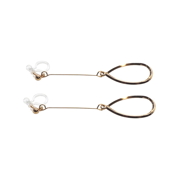 Gold teardrop hoop dangle invisible clip on earrings - Miyabi Grace