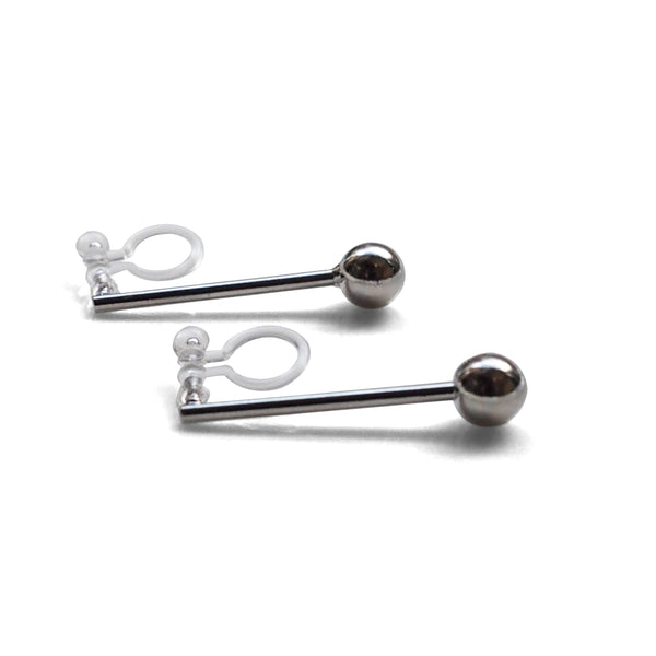 Ball invisible clip on stud earrings ( Silver tone ) - Miyabi Grace