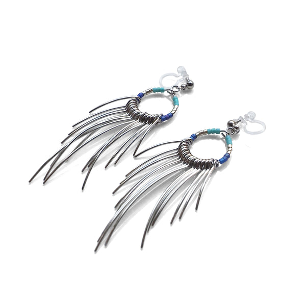 Gradated Fringe invisible clip on earrings ( Silver tone ) - Miyabi Grace