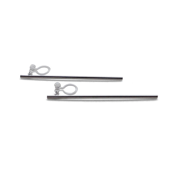 Long invisible clip on stud earrings ( Silver tone ) - Miyabi Grace